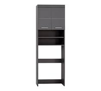 Meuble pour machine à laver - 2 portes - Gris Brillant - L63 x P24 x H187 cm - AMANDA