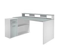 trendteam smart living - Table de Jeu - Bureau - Taille de la Configuration Gamer (LxHxP) 160 x 92 x 115 cm - Couleur Blanc et Gris Clair - 203900703