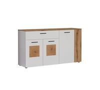 trendteam smart living - Vitoria - Buffet - Blanc Mat/chêne - Commode avec Applications en Bois de cerf - (l x H x P) 150 x 83 x 42 cm - 1 tiroir à Extension complète et 5 Compartiments