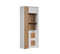 trendteam smart living Vitoria - Vitrine en verre - Blanc mat/chêne - Vitrine avec applications en bois de cerveau - (l x H x P) 90 x 146 x 42 cm - Avec portes interchangeables - Armoire pour salon et
