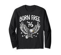 Trendy Apparel 4th of July Born Free '76 Bald Eagle & Stars Manche Longue