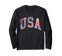 Trendy Apparel 4th of July USA Red White & Blue Patchwork Manche Longue