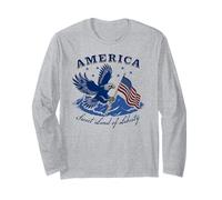 Trendy Apparel America Sweet Land of Liberty Bald Eagle Flag Manche Longue