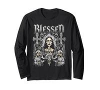Trendy Apparel Blessed Praying Woman Surrounded by Crosses Manche Longue