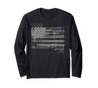 Trendy Apparel Distressed Faded Black and White USA Flag Manche Longue