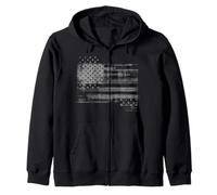 Trendy Apparel Distressed Faded Black and White USA Flag Sweat à Capuche