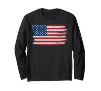 Trendy Apparel Distressed Faded Red White and Blue USA Flag Manche Longue
