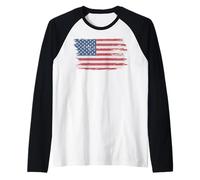 Trendy Apparel Distressed Faded Red White and Blue USA Flag Manche Raglan