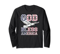 Trendy Apparel God Bless America Flag Print Text Bald Eagle Manche Longue