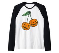 Trendy Apparel Halloween Jack O Lantern Cherry Pumpkin Big Manche Raglan
