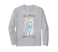Trendy Apparel I'm Pretty When I Cry Cute Kitten Blue Bow Manche Longue