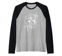 Trendy Apparel Jesus with Crown of Thorns Faith Over Fear Manche Raglan