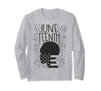 Trendy Apparel Juneteenth Head with American Flag Silhouette Manche Longue