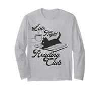 Trendy Apparel Late Night Reading Club Black Cat on Book Manche Longue