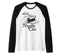 Trendy Apparel Late Night Reading Club Black Cat on Book Manche Raglan