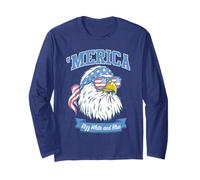 Trendy Apparel 'Merica Rizz White and Blue Bald Eagle Shades Manche Longue