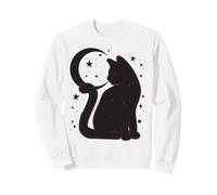 Trendy Apparel Minimalistic Black Cat Crescent Moon and Star Sweatshirt