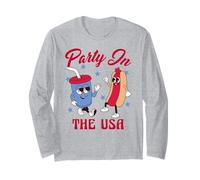 Trendy Apparel Party in The USA Happy Hot Dog and Drink Manche Longue