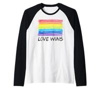Trendy Apparel Pride Love Wins Crayon Colored Rainbow Flag Manche Raglan