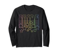 Trendy Apparel Pride Rising Stacked Rainbow Pride Text Stars Manche Longue
