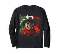 Trendy Apparel Skeleton Calavera Mexican Flag Bandera Mexico Manche Longue