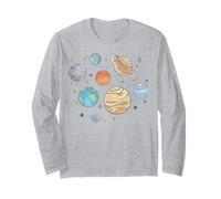Trendy Apparel Solar System Planets Jumbled Watercolor Style Manche Longue