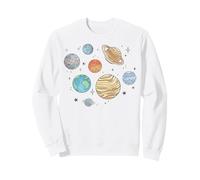 Trendy Apparel Solar System Planets Jumbled Watercolor Style Sweatshirt