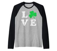 Trendy Apparel St. Patrick's Day Vintage Love with Clover Manche Raglan