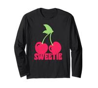Trendy Apparel Sweetie Two Cherries on A Stem Illustration Manche Longue