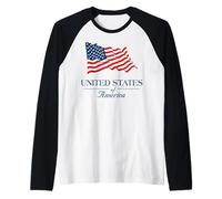 Trendy Apparel United States of America Flag Waving in Wind Manche Raglan