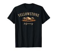 Trendy Apparel Yellowstone Wyoming Bison Mountain Background T-Shirt