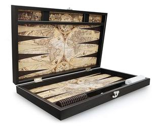 Trendy Backgammon Antique Map XXL - Jeu de société de backgammon pliable en cuir synthétique résistant aux rayures 49 x 30 x 6 cm avec 30 pions & 2 dés - Produit de qualité Turquie