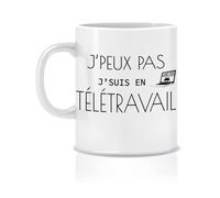trendy Connect Mug, Tasse à café Personnalisable - J'peux Pas J'suis en Télétravail - Cadeau Collègue Drôle Humour (Mug Sans Personnalisation)