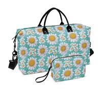 Trendy Daisy Floral White Turquoise Decorative Weekender Bag Sport Training Bag with Toiletry Bag for Gym Waterproof bolso de para Hombre