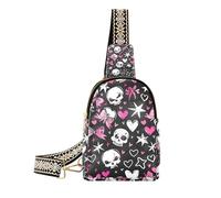 Trendy Love You To Death Skull & Peach Heart Sling Bag Men Cute Sling Backpack for Women for Travel, Love You To Death Crâne et cœur pêche, 1 size