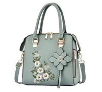 Trendy Purse Vegan Leather Handbags Fashion Embroidered Handbag For Middle Simple One Shoulder(Green)