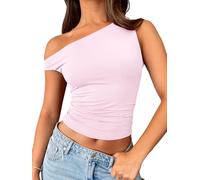 Trendy Queen Haut d'été à épaules dénudées pour Femmes, Haut Court pour Sortir, vêtements Tendance, Tenues de Printemps 2025, Rose, Taille S