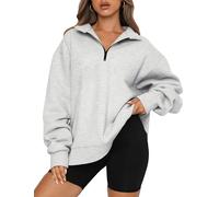 Trendy Queen Sweats à Capuche surdimensionnés pour Femmes, à la Mode automnale, Demi-Fermeture éclair, Chemises à Manches Longues, vêtements, Gris, X-Large