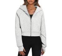 Trendy Queen Vestes à Capuche à Fermeture éclair pour Femmes, Sweatshirts Courts, vêtements d'automne décontractés et Confortables, Hauts Y2k vêtements d'hiver 2025, Gris, Medium