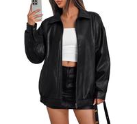 Trendy Queen Vestes en cuir synthétique surdimensionnées pour femme, style motard, grande taille, vêtements d’automne tendance 2025, noir, Large