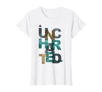 Trendy Uncharted Text Overlay T-Shirt, Femme, Blanc, M