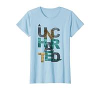 Trendy Uncharted Text Overlay T-Shirt, Femme, Bleu Céleste, M