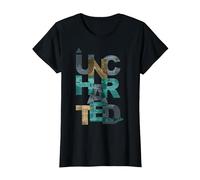 Trendy Uncharted Text Overlay T-Shirt, Femme, Noir, M