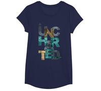 Trendy Uncharted Text Overlay T-Shirt, Fille, Bleu Marine, M