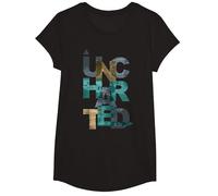 Trendy Uncharted Text Overlay T-Shirt, Fille, Noir, M