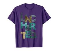 Trendy Uncharted Text Overlay T-Shirt, Homme, Violet, 3XL