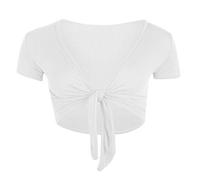 TrendyFashion Boléro à manches courtes pour femme - Ouverture sur le devant - Blanc - 36-38