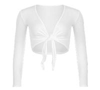 TrendyFashion Boléro à manches longues pour femme uni à manches longues à nouer sur le devant, blanc, 36-38