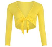 TrendyFashion Boléro à manches longues pour femme uni à manches longues à nouer sur le devant, jaune, 36-38