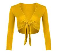 TrendyFashion Boléro à manches longues pour femme uni à nouer sur le devant - Jaune - 48-50